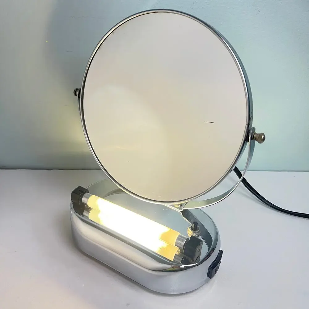 Vintage Art Deco National Metal Mfg Co Lighted Vanity Mirror Chrome Chicago 22